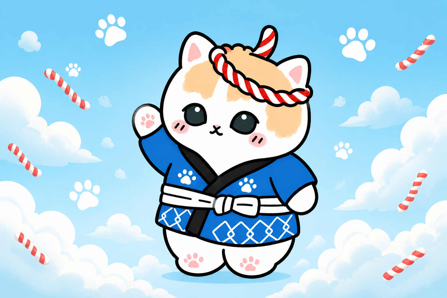 Mofusand festival cat under a soft blue sky
