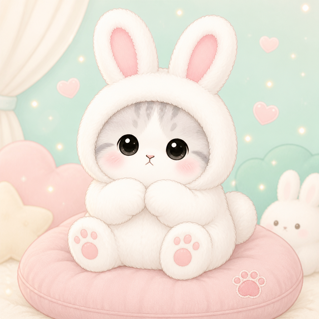 Rabbit Cat on cushion